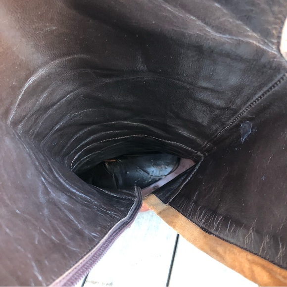 Vintage Italian Brogue Oiled Brown Leather Tall Riding Western Boot Italy 41/11 - Picture 12 of 15